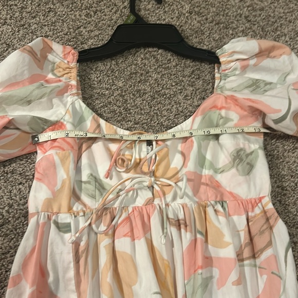 Abercrombie & Fitch Keyhole Babydoll Mini Dress XS Floral Print Puff Sleeves - Picture 10 of 12